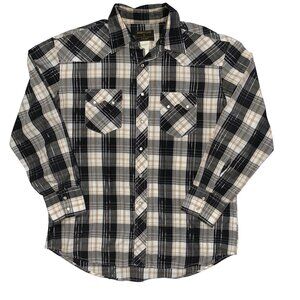 VTG Rustler‎ by Wrangler Pearl Snap Western Shirt L Plaid Cowboy Rodeo Farmcore